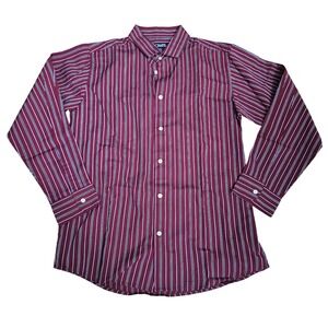 Chaps Boys Large 14-16 Red White Navy Striped Long Sleeve Button Down Shirt